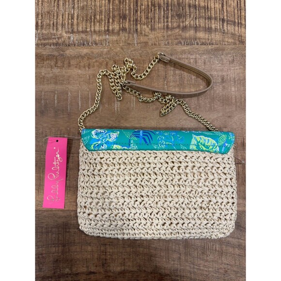 Lilly Pulitzer Straw Crossbody Clutch Purse In A Flutter Botanical Green NWT - Picture 7 of 9